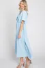 Light Blue Textured Dot Front Tie Ruffle Sleeve Midi Dress sold by Pinkblush