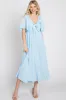 Light Blue Textured Dot Front Tie Ruffle Sleeve Midi Dress sold by Pinkblush