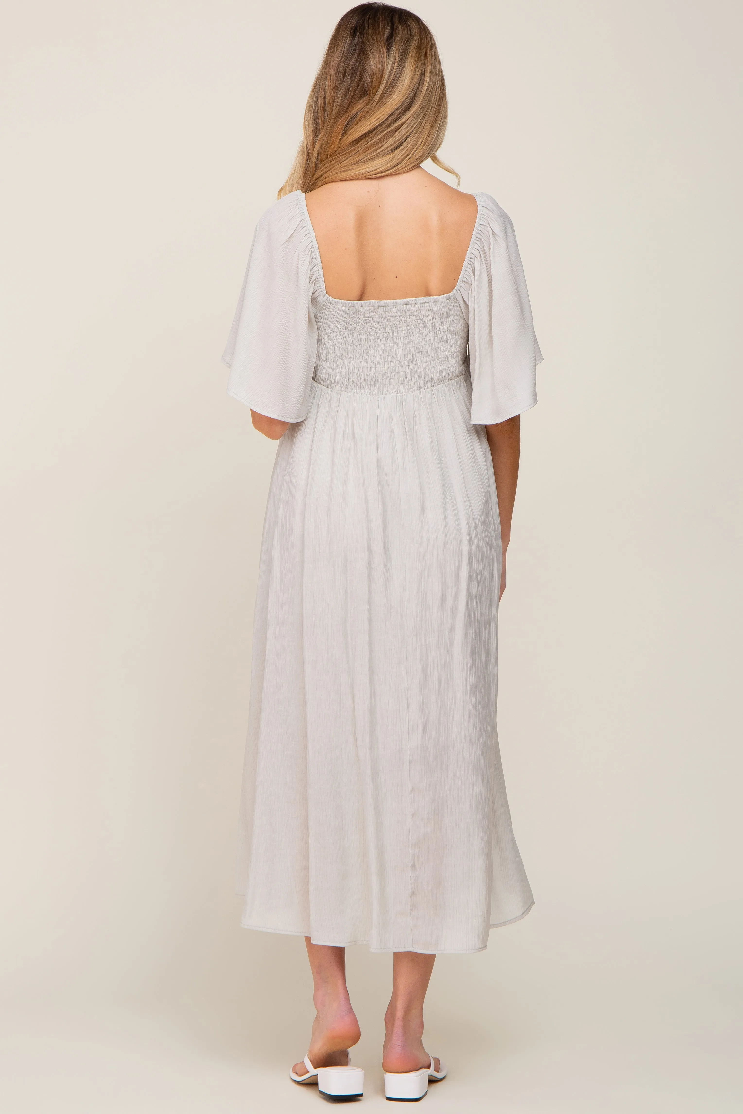 Grey Front Tie Ruffle Sleeve Maternity Midi Dress sold by Pinkblush product image thumbnail 3