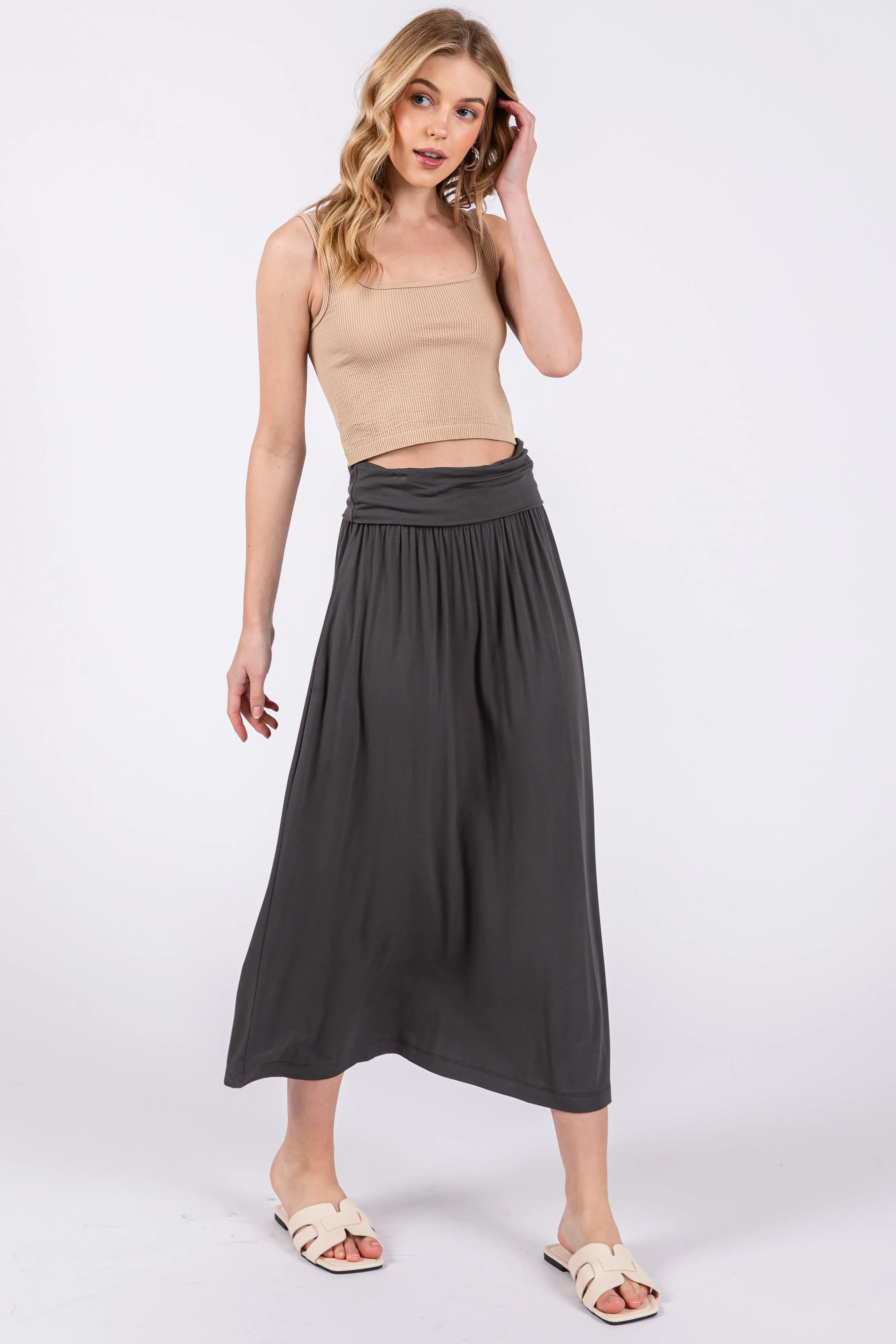 Charcoal Fold-Over Maxi Skirt sold by Pinkblush