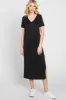Black V-Neck Short Sleeve Side Slit Maternity Midi Dress sold by Pinkblush