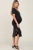 Black V-Neck Short Sleeve Side Slit Maternity Midi Dress sold by Pinkblush