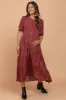 Rust Printed Tiered Maternity Midi Dress sold by Pinkblush