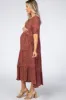 Rust Printed Tiered Maternity Midi Dress sold by Pinkblush