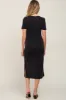 Black V-Neck Short Sleeve Side Slit Maternity Midi Dress sold by Pinkblush