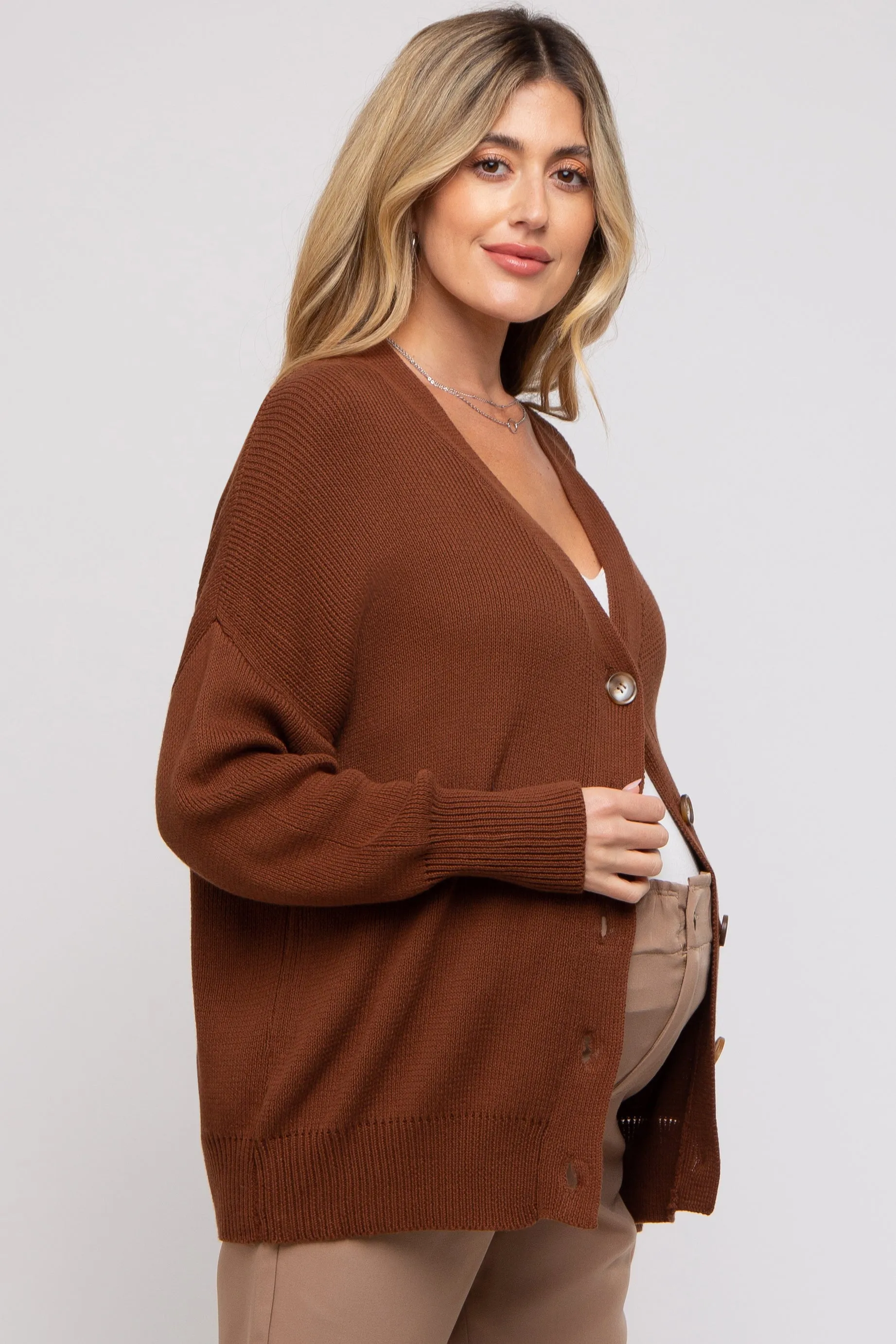 Dark Rust Basic Ribbed Maternity Cardigan Sweater sold by Pinkblush product image thumbnail 2