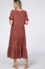 Rust Printed Tiered Maternity Midi Dress sold by Pinkblush