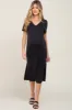 Black V-Neck Short Sleeve Side Slit Maternity Midi Dress sold by Pinkblush