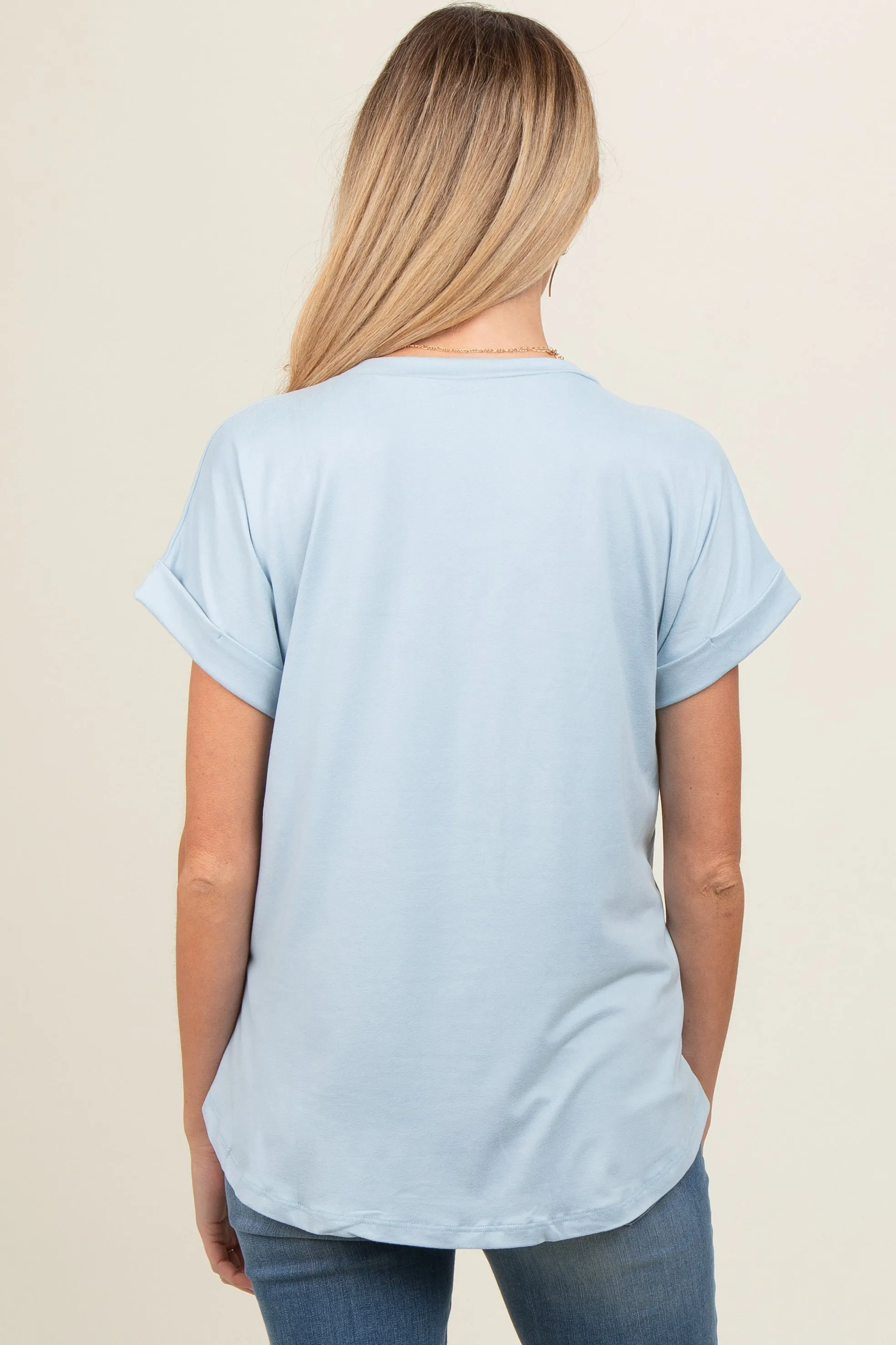 Light Blue V-Neck Pocket Short Sleeve Maternity Shirt sold by Pinkblush product image thumbnail 4