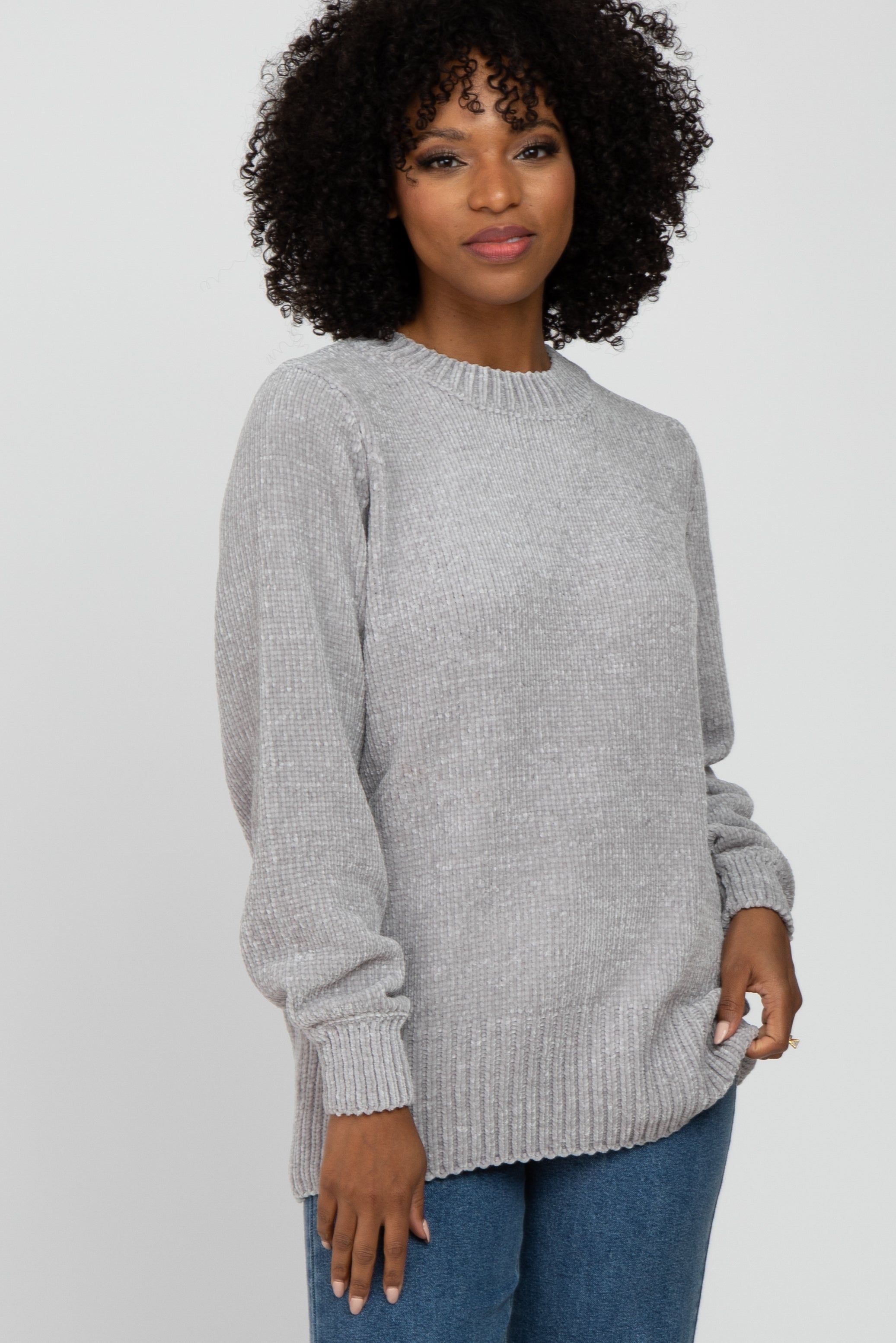 Heather Grey Chenille Knit Sweater sold by Pinkblush