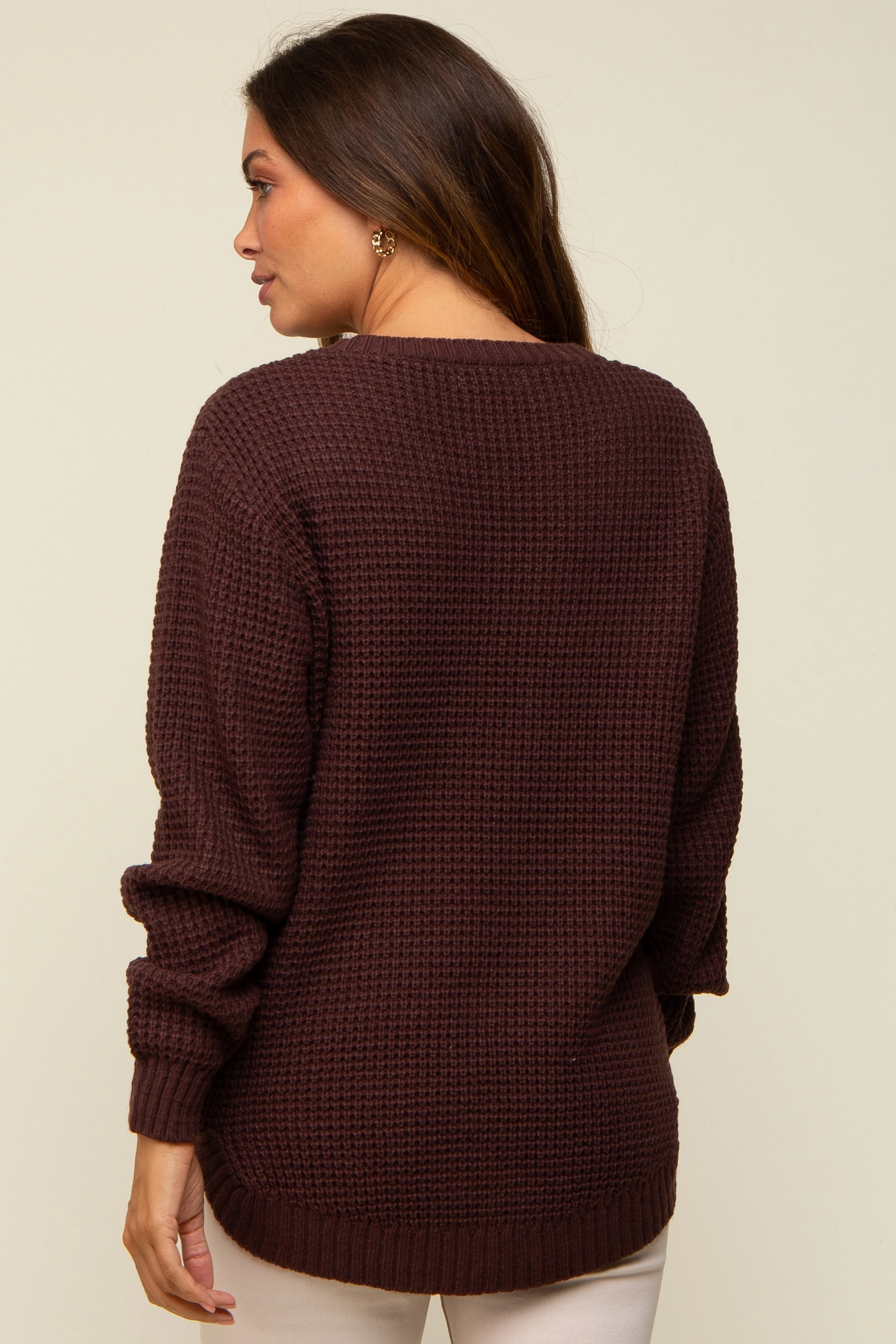 Brown Waffle Knit Round Hem Maternity Sweater sold by Pinkblush product image thumbnail 4