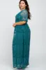 Teal Lace Mesh Overlay Plus Maxi Dress sold by Pinkblush