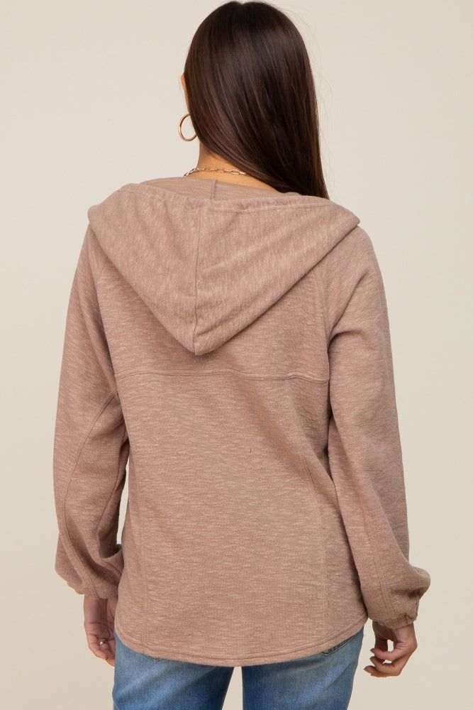 Mocha V-Neck Drawstring Hooded Maternity Top sold by Pinkblush product image thumbnail 4