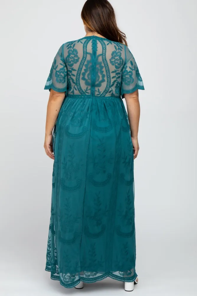 Teal Lace Mesh Overlay Plus Maxi Dress sold by Pinkblush product image thumbnail 3