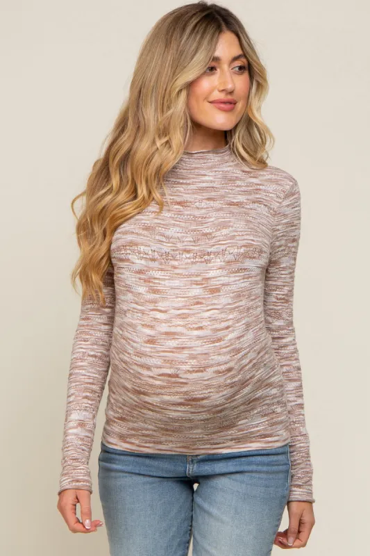 Taupe Mock Neck Long Sleeve Knit Maternity Top sold by Pinkblush