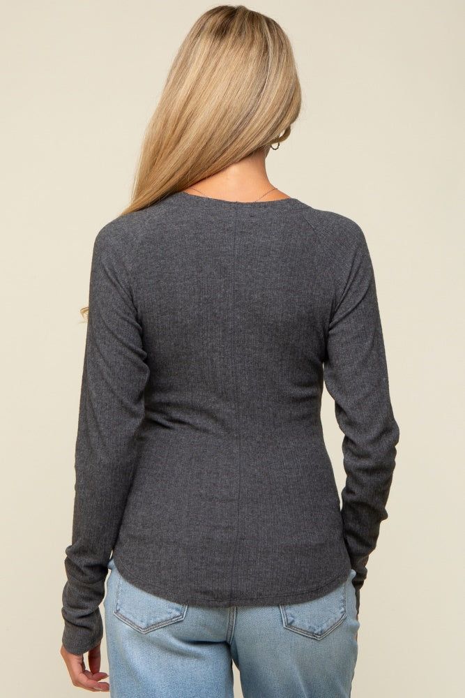 Charcoal Long Sleeve V-Neck Maternity Top sold by Pinkblush product image thumbnail 3