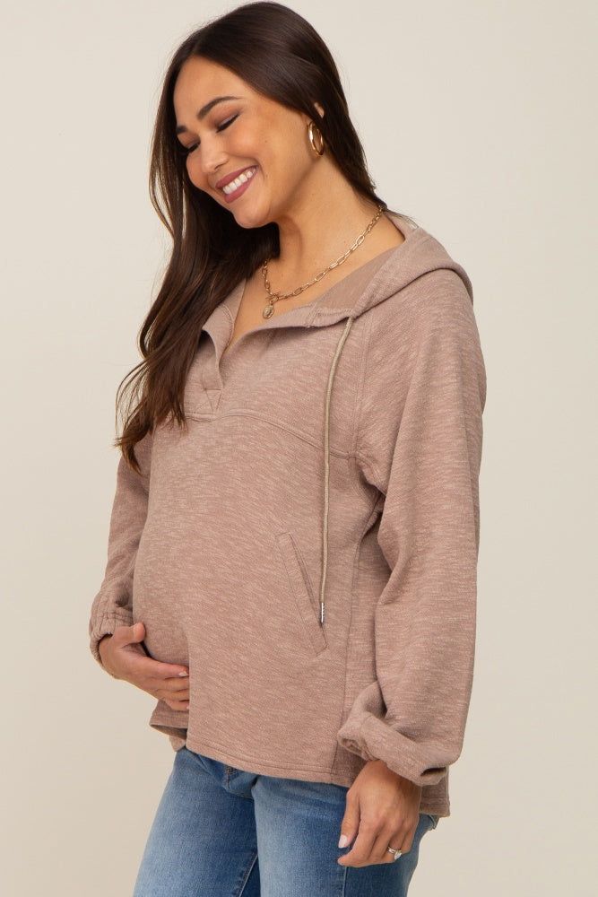Mocha V-Neck Drawstring Hooded Maternity Top sold by Pinkblush product image thumbnail 3