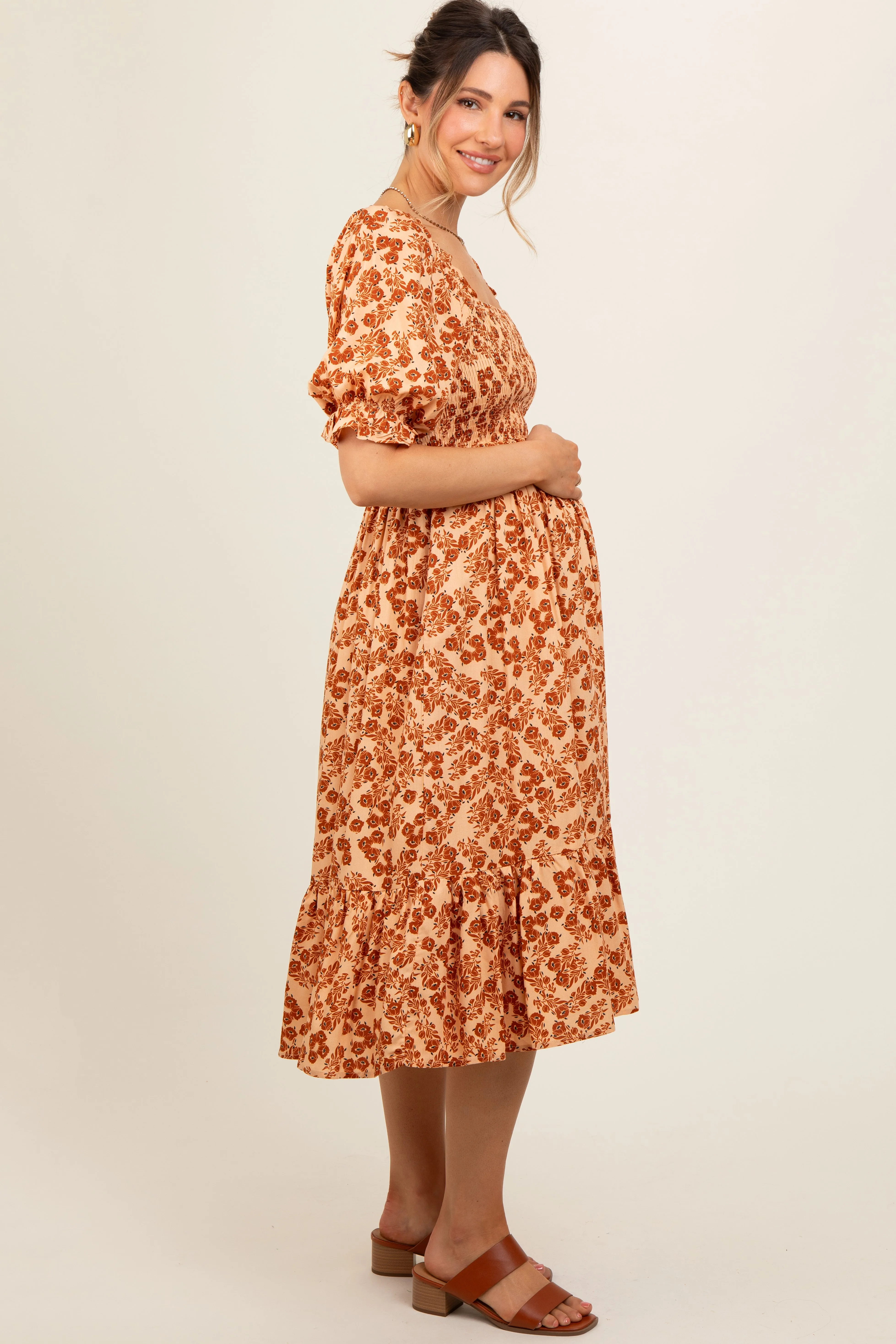 Rust Square Neck Smocked Maternity Dress sold by Pinkblush product image thumbnail 3