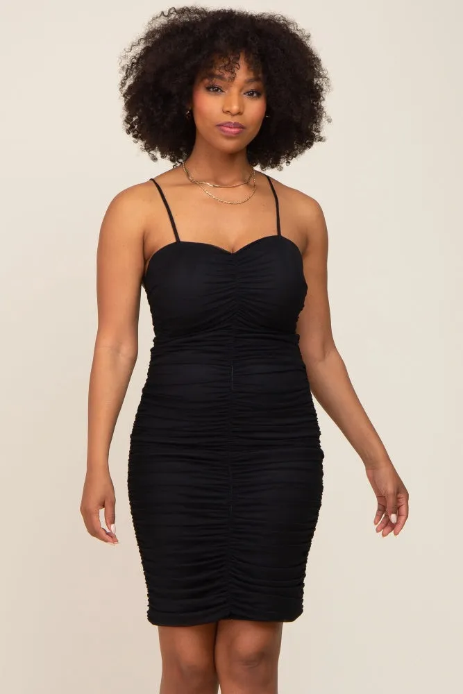 Black Ruched Mesh Sweetheart Neck Maternity Dress sold by Pinkblush product image thumbnail 5