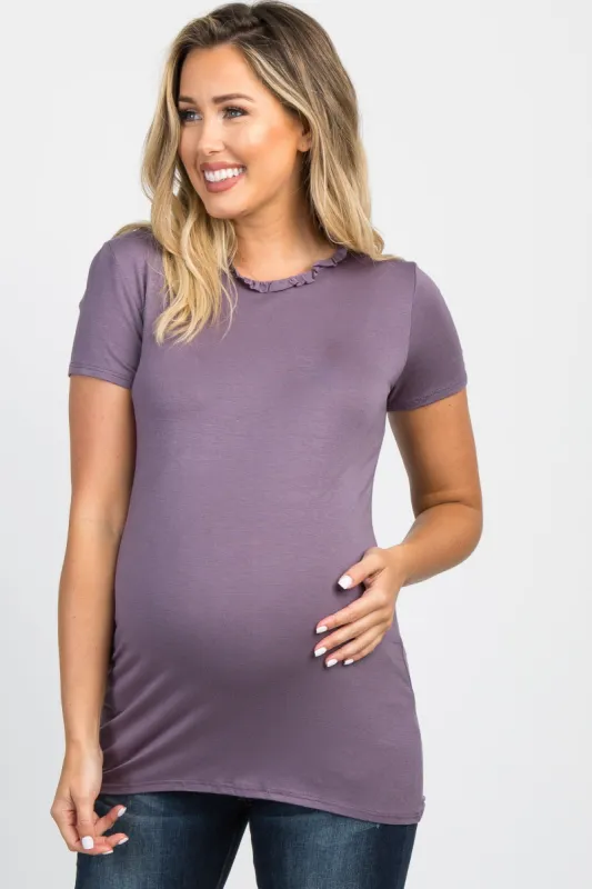 Lavender Ruffle Neckline Maternity Top sold by Pinkblush