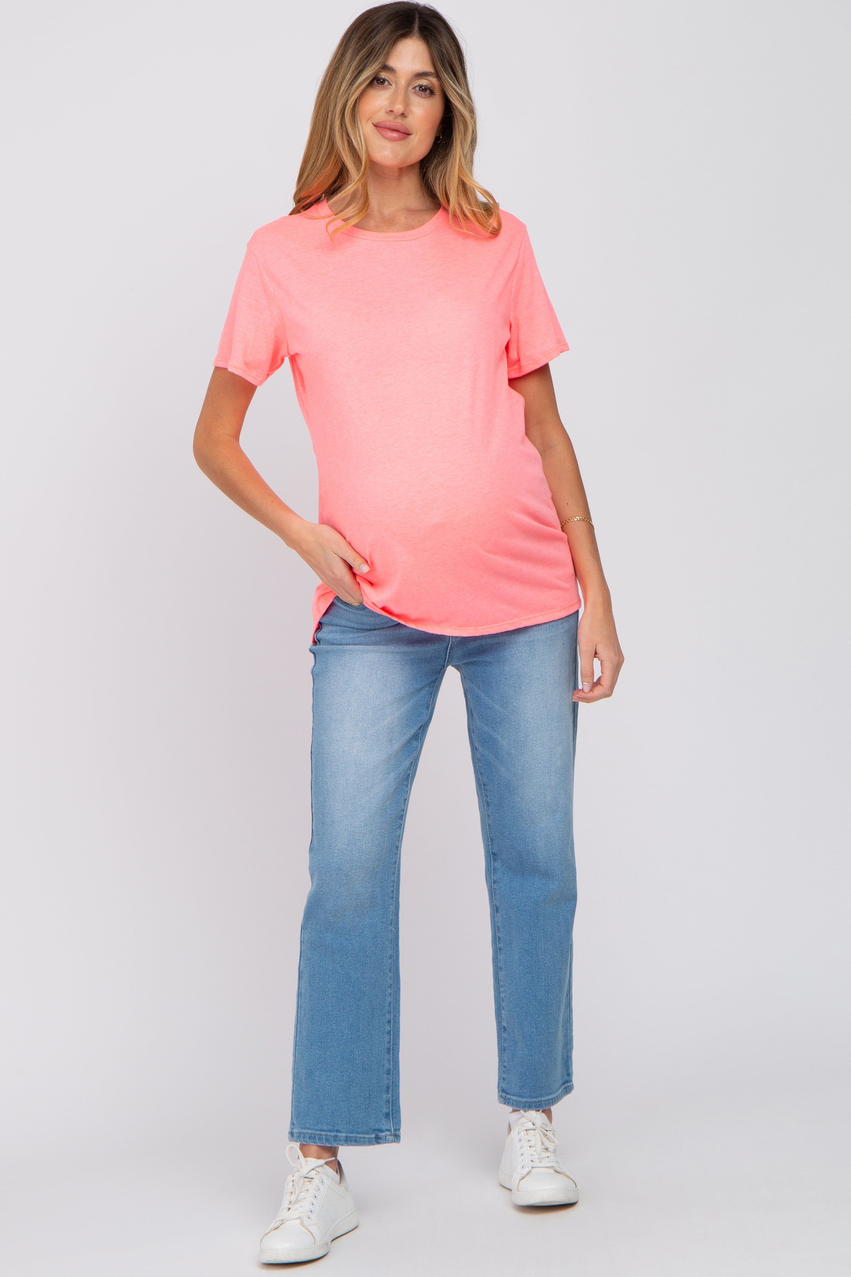 Neon Coral Oversized Short Sleeve Maternity Top sold by Pinkblush product image thumbnail 4