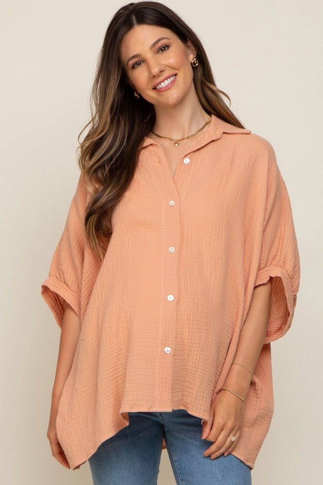 Peach Gauze Double Layered Maternity Button Up Top sold by Pinkblush product image thumbnail 2