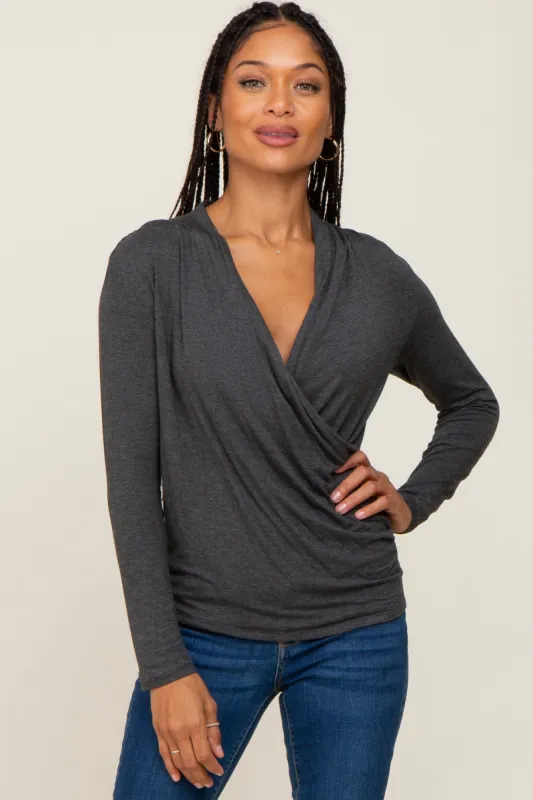 Charcoal Long Sleeve Wrap Nursing Top sold by Pinkblush