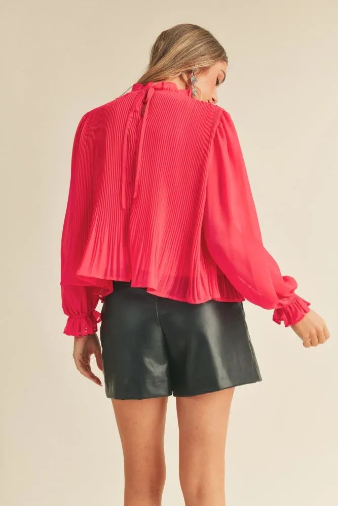 Pink Pleated High Ruffle Neck Top sold by Pinkblush product image thumbnail 2
