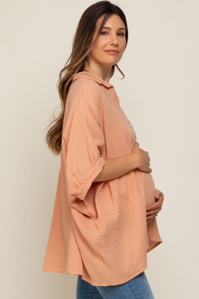 Peach Gauze Double Layered Maternity Button Up Top sold by Pinkblush product image thumbnail 3