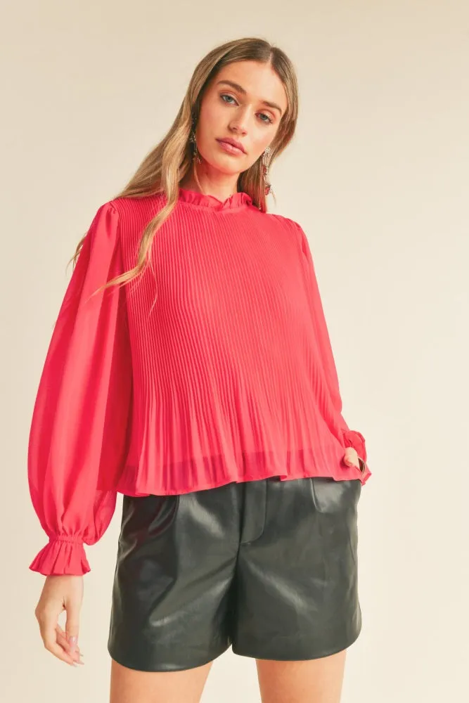 Pink Pleated High Ruffle Neck Top sold by Pinkblush product image thumbnail 3