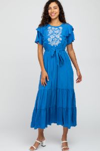 Blue Floral Embroidered Maxi Dress sold by Pinkblush