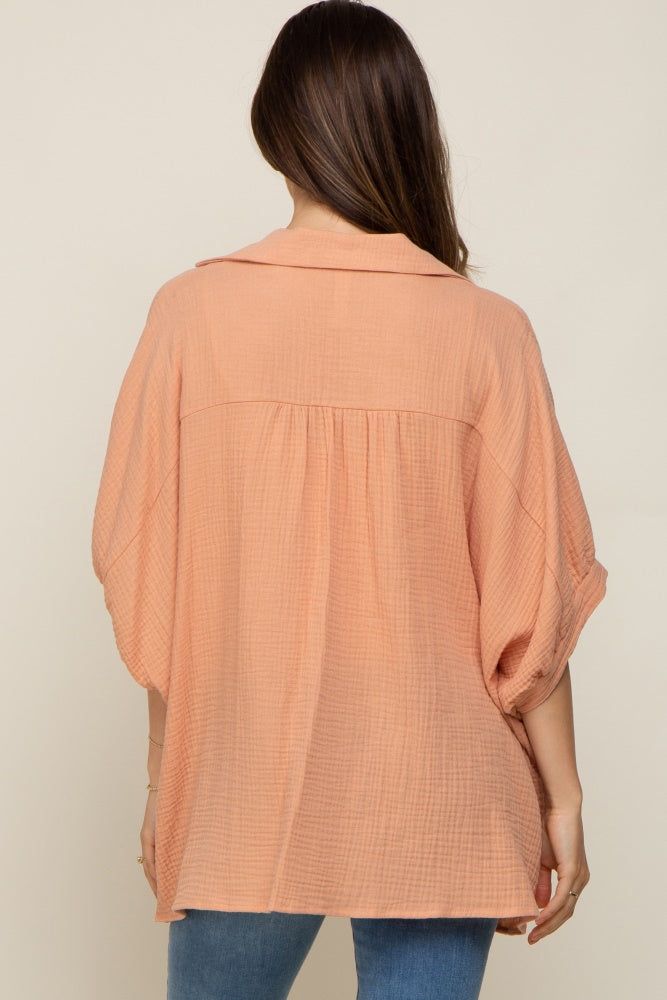 Peach Gauze Double Layered Maternity Button Up Top sold by Pinkblush product image thumbnail 4