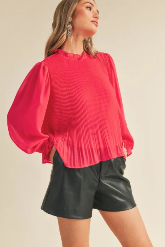 Pink Pleated High Ruffle Neck Top sold by Pinkblush