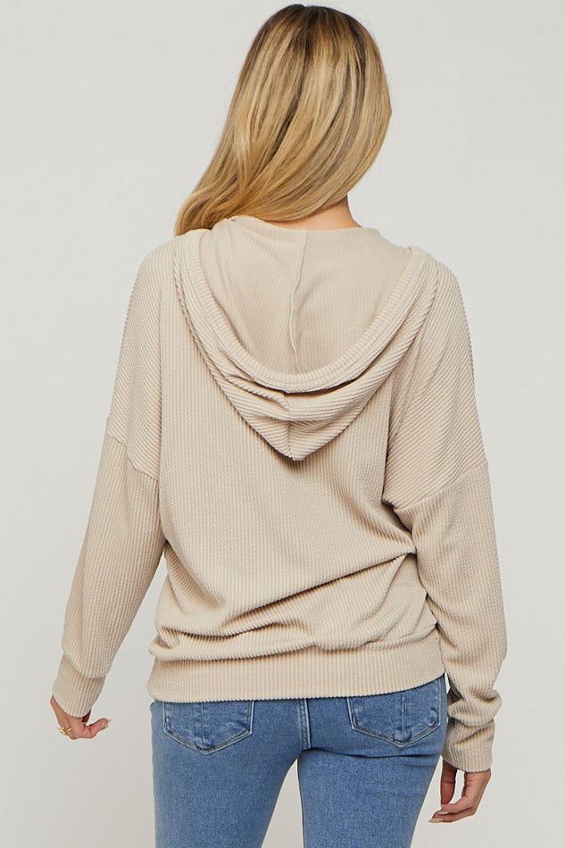 Cream Ribbed Hooded Wrap Long Sleeve Maternity Top sold by Pinkblush product image thumbnail 3