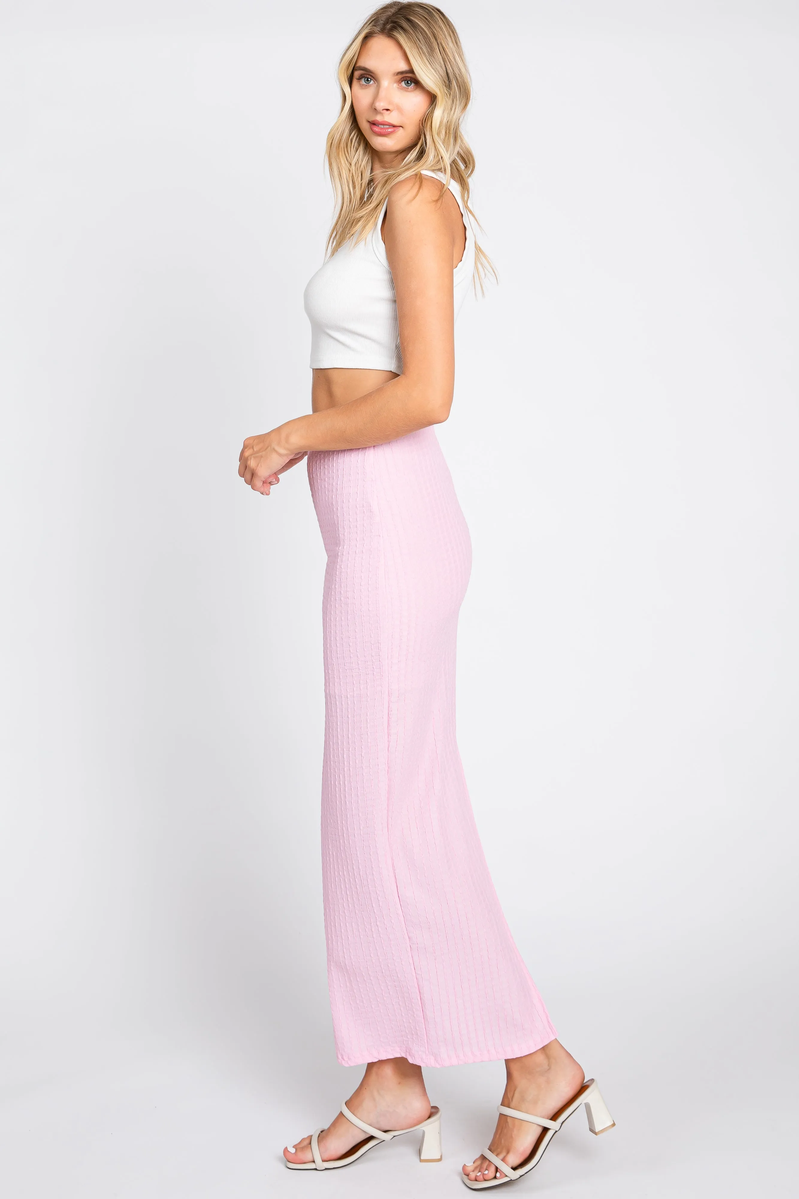 Light Pink Textured Slit Midi Skirt sold by Pinkblush product image thumbnail 2