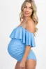 Light Blue Ruffle Trim Ruched One-Piece Maternity Swimsuit sold by Pinkblush