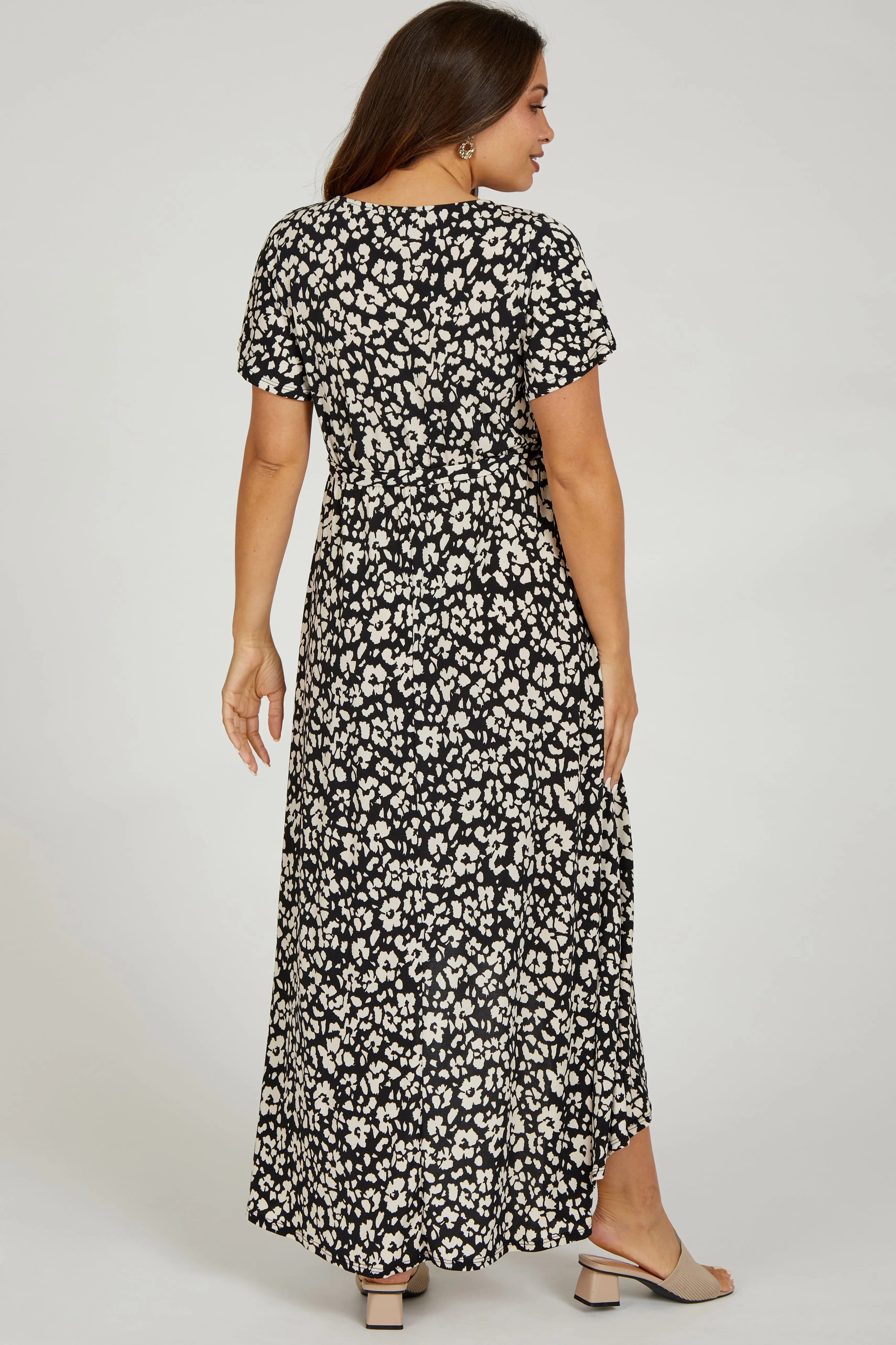 Black Animal Print Wrap Front V-Neck Hi-Low Maternity Midi Dress sold by Pinkblush product image thumbnail 3