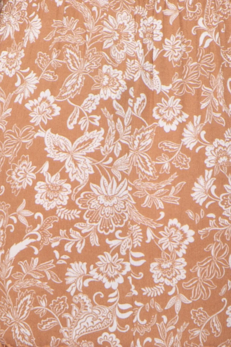 Beige Floral Cutout Smocked Tiered Maternity Maxi Dress sold by Pinkblush product image thumbnail 4