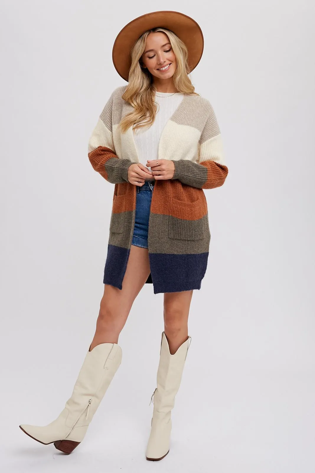 Cream Color Block Soft Knit Cardigan sold by Pinkblush product image thumbnail 2