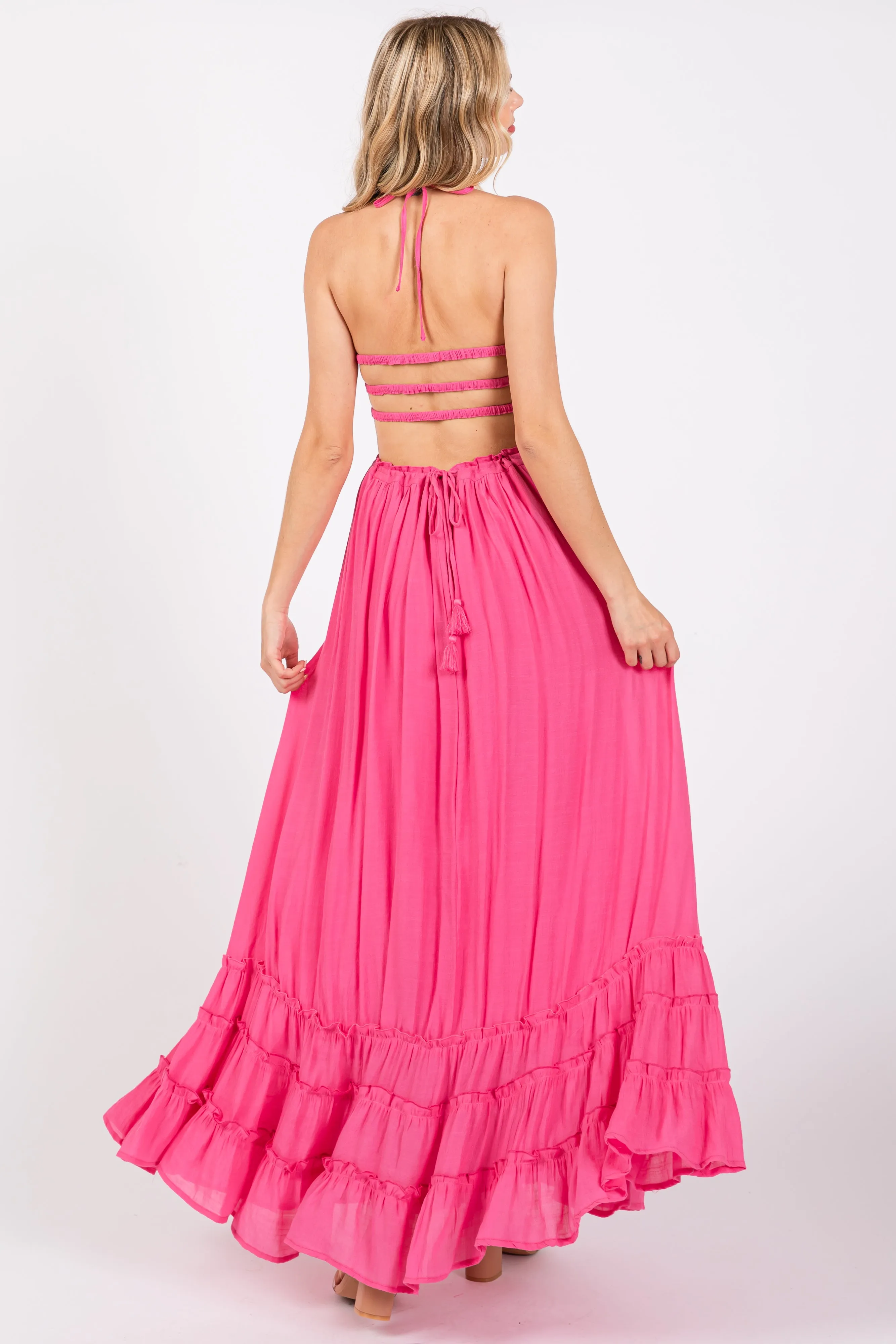 Pink Smocked Halter Cutout Maxi Dress sold by Pinkblush product image thumbnail 3