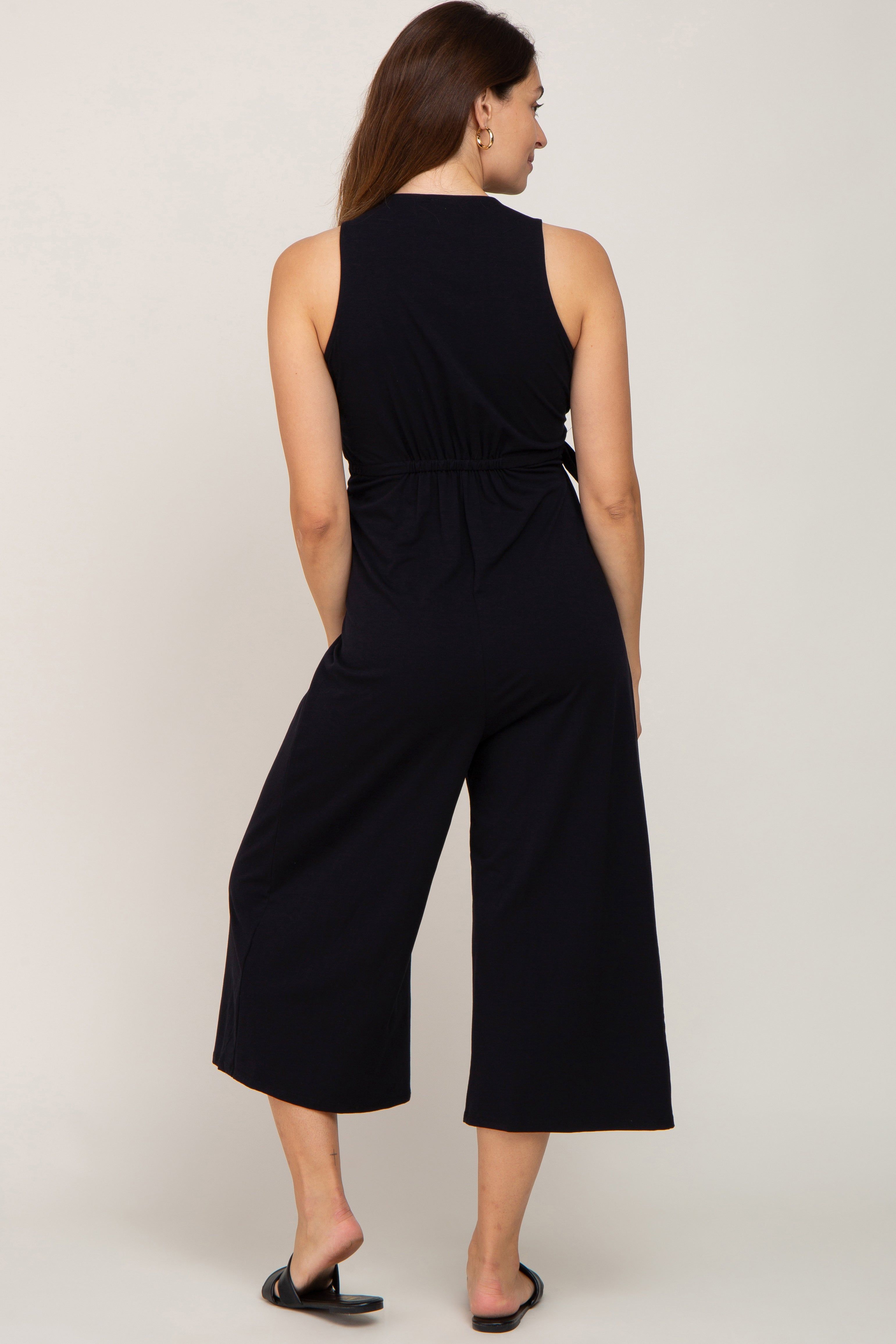 Black Sleeveless Flare Maternity Jumpsuit sold by Pinkblush product image thumbnail 3