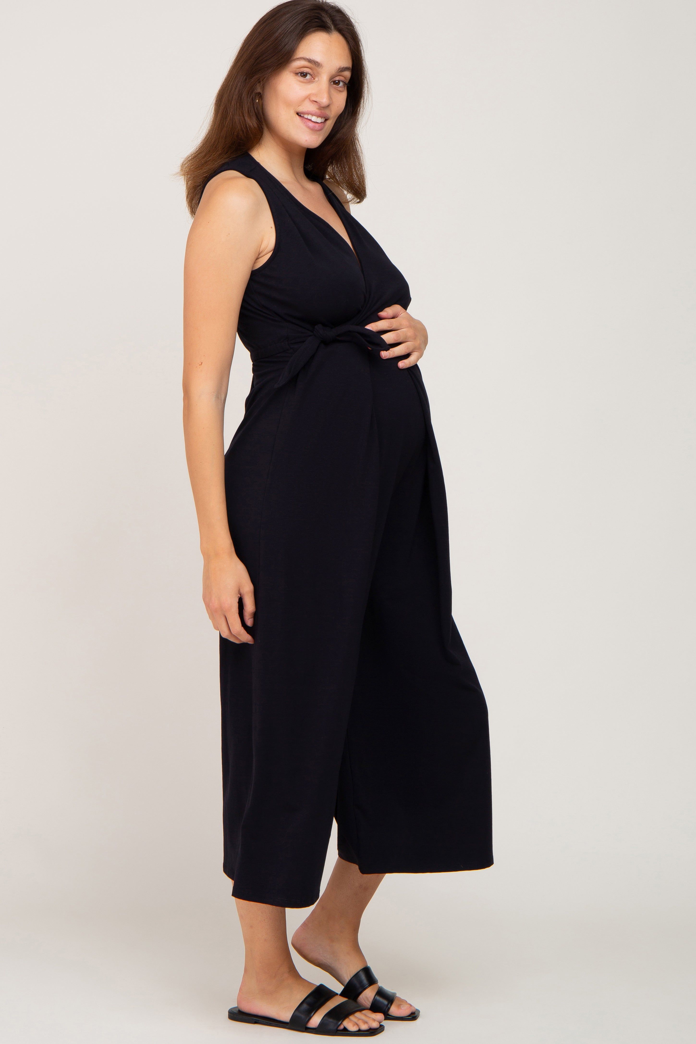 Black Sleeveless Flare Maternity Jumpsuit sold by Pinkblush product image thumbnail 2