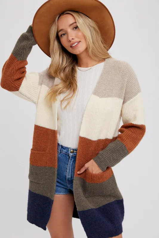 Cream Color Block Soft Knit Cardigan sold by Pinkblush