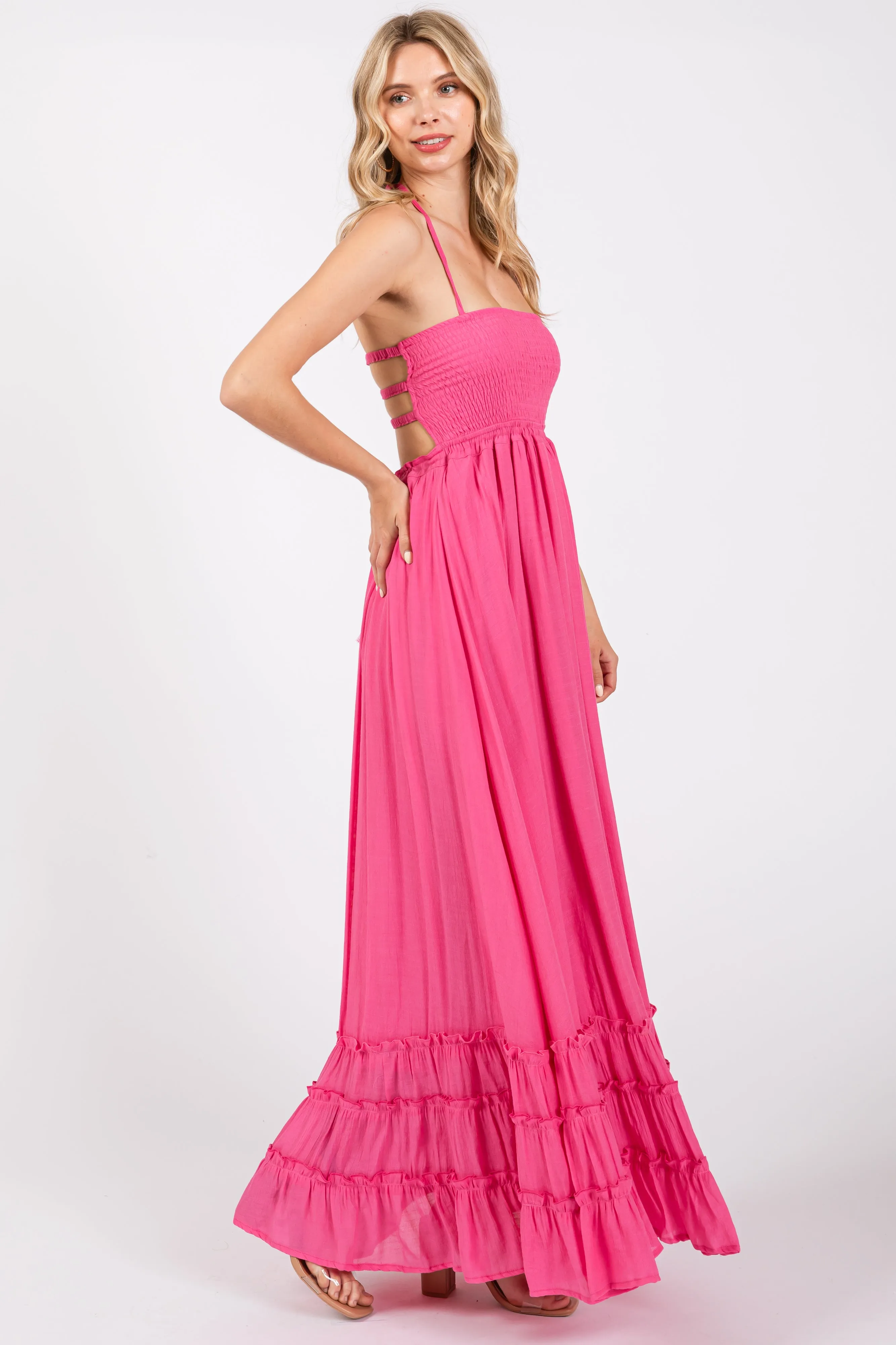 Pink Smocked Halter Cutout Maxi Dress sold by Pinkblush product image thumbnail 2