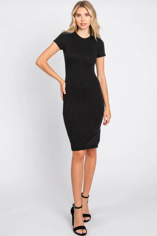 Black Ribbed Fitted Dress sold by Pinkblush