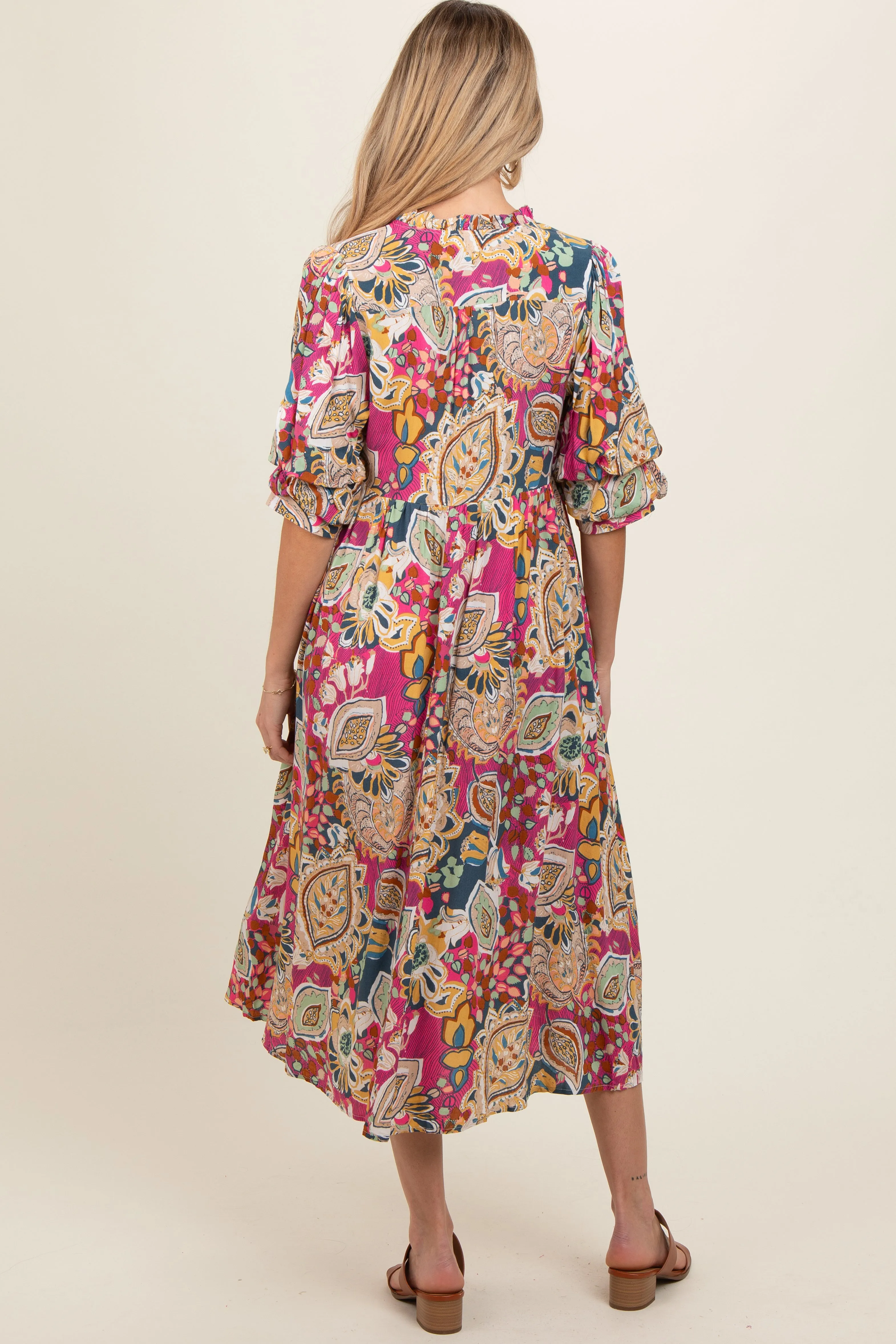 Pink Paisley Print Tiered A-Line Maternity Midi Dress sold by Pinkblush product image thumbnail 3