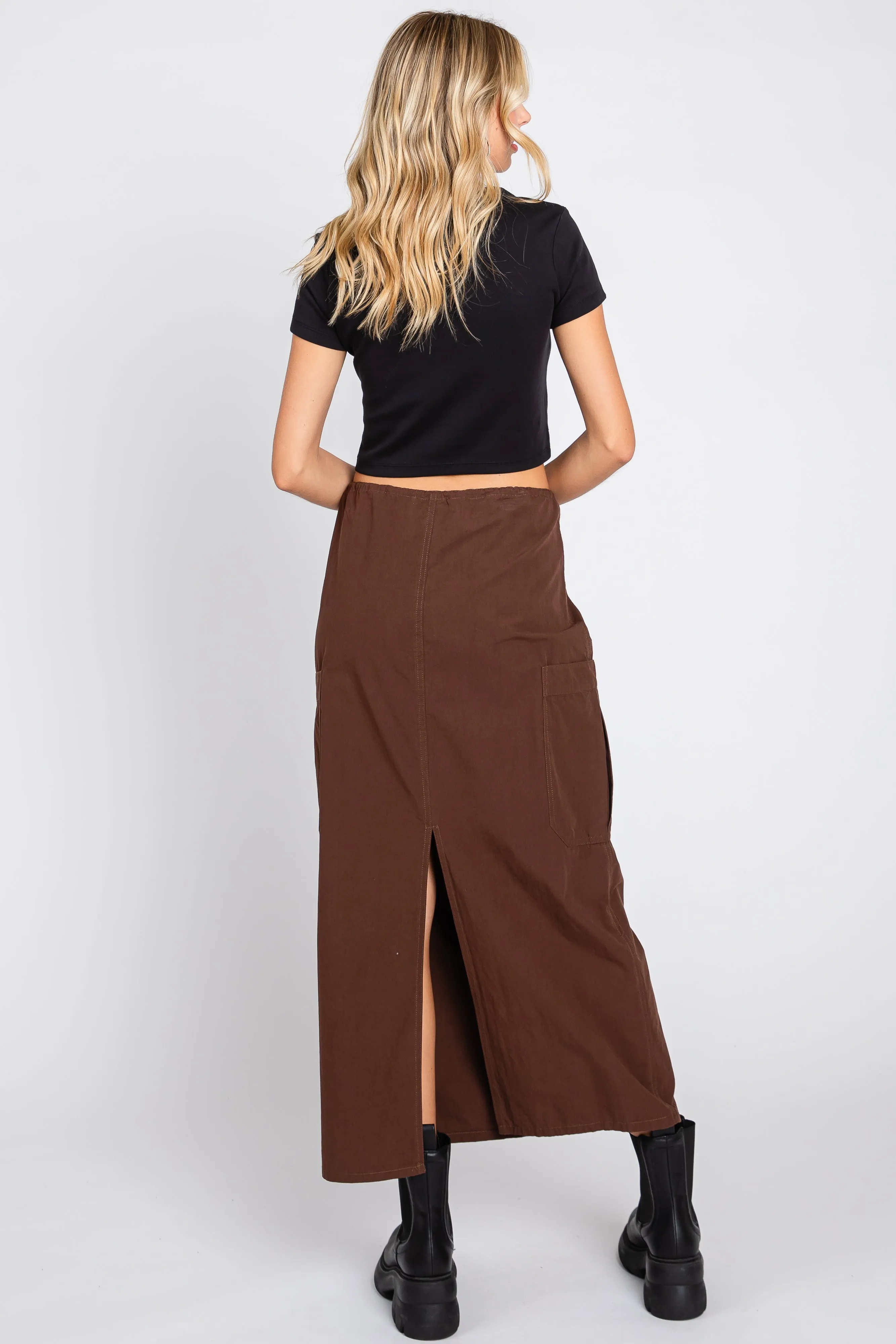 Brown Drawstring Pocket Maxi Skirt sold by Pinkblush product image thumbnail 3