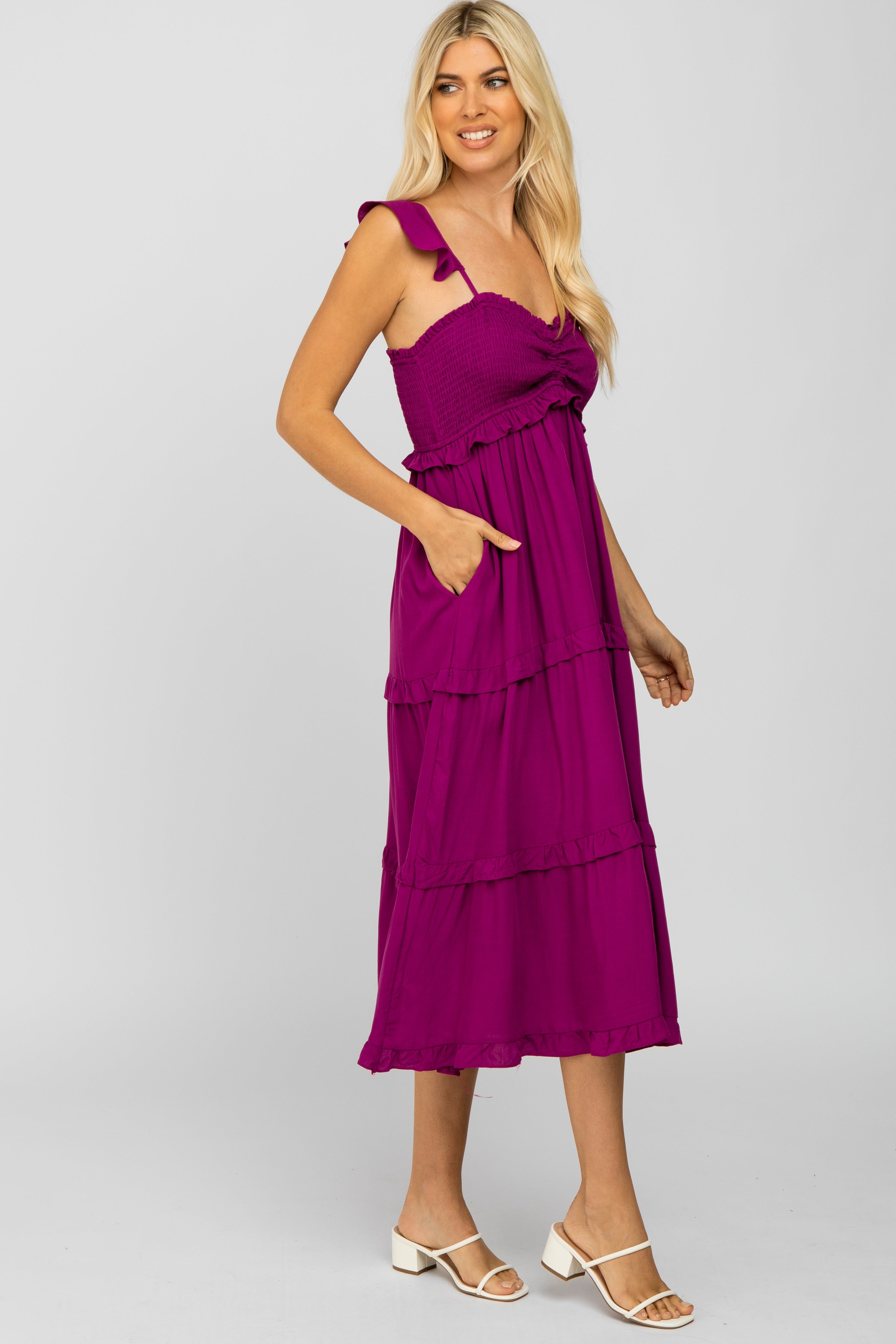 Magenta Ruffle Tiered Midi Dress sold by Pinkblush product image thumbnail 2