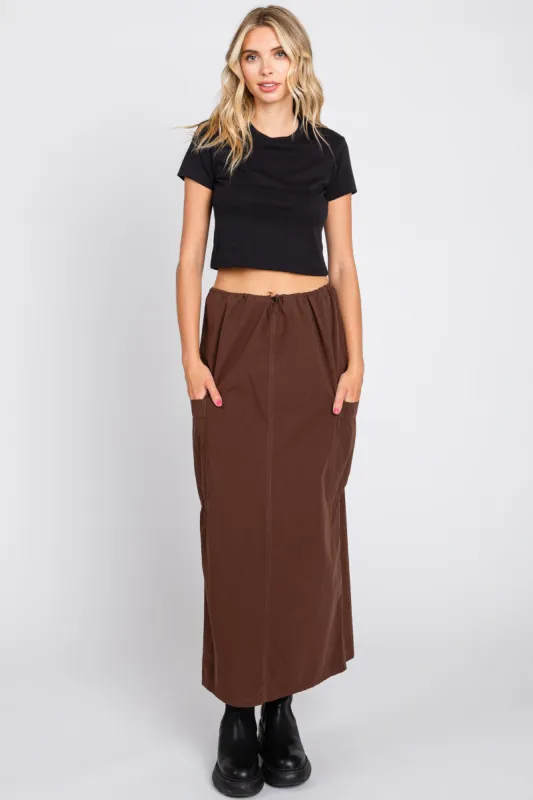 Brown Drawstring Pocket Maxi Skirt sold by Pinkblush