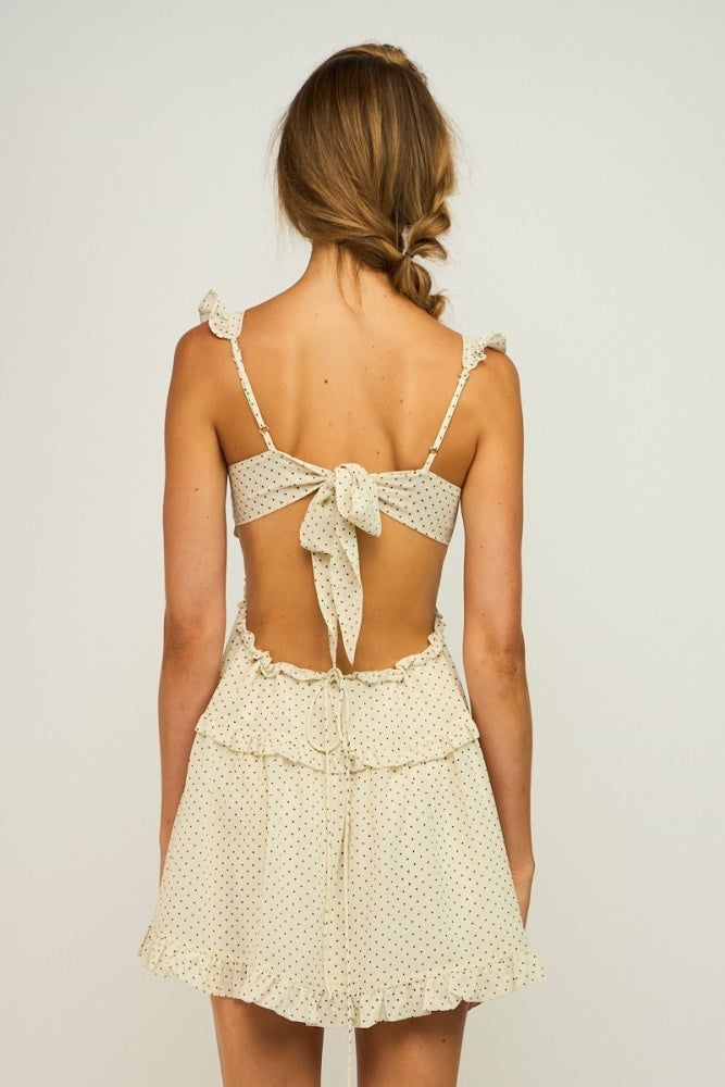 White Polka Dot Cut Out Open Back Tie Mini Dress sold by Pinkblush product image thumbnail 3